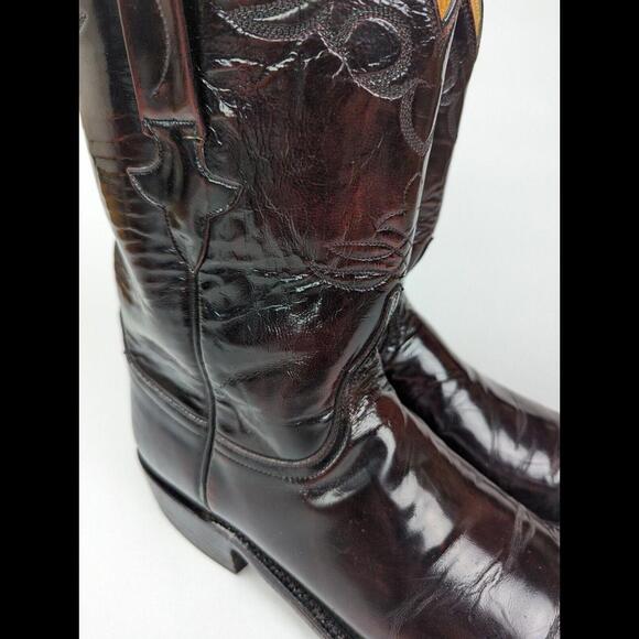 [SOLD] LUCCHESE Sz 11D L3521 Black Cherry Goat Skin Leather Western Roper Boot - Picture 3 of 15